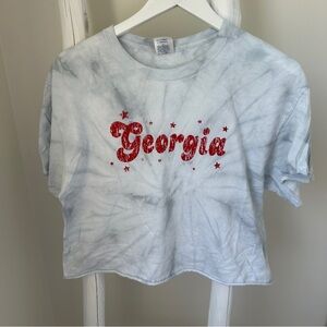Colortone Georgia Grey and White Tie-Dye Crop Top Short Sleeve Tee Shirt Size L
